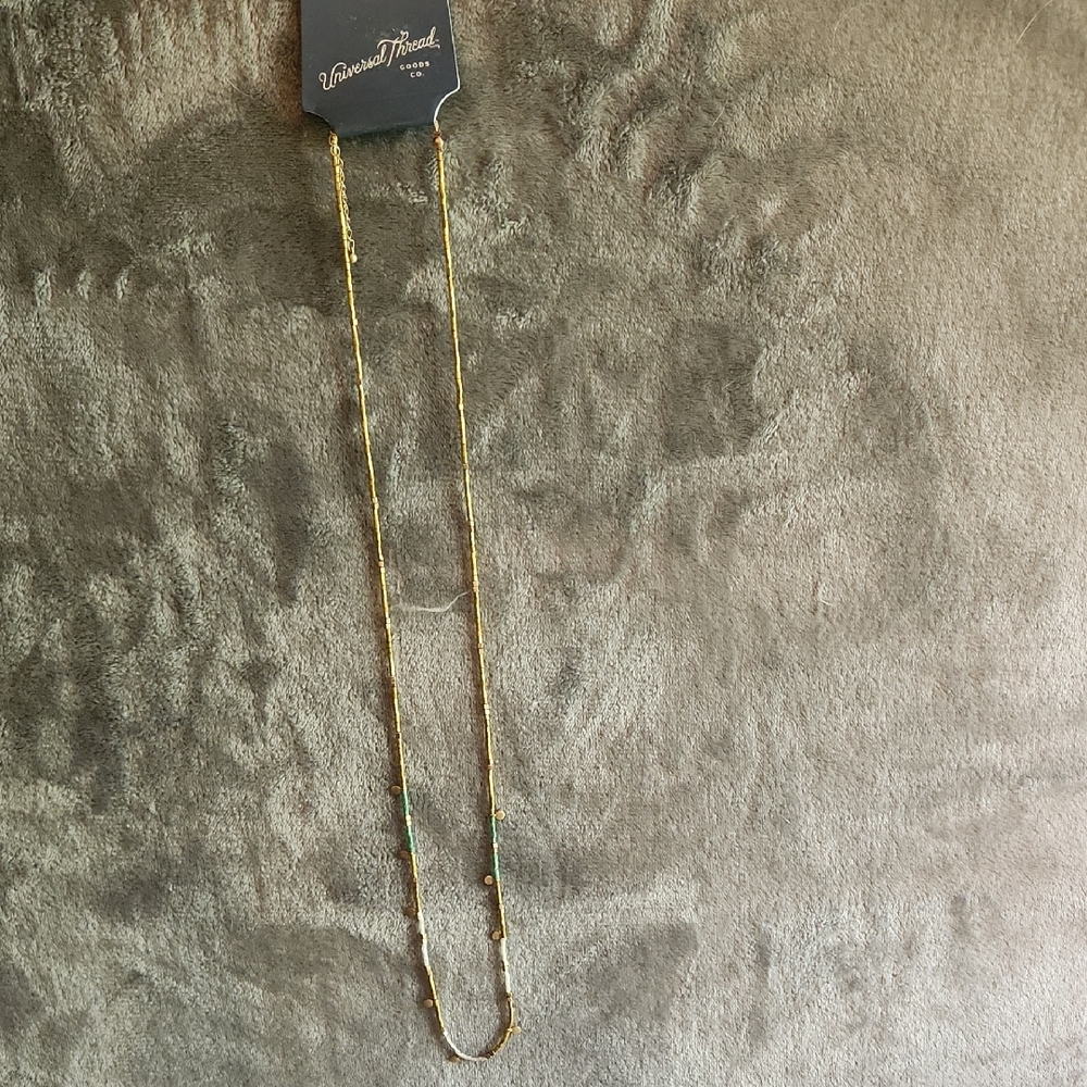 Universal Thread Gold Necklace with Green Accents